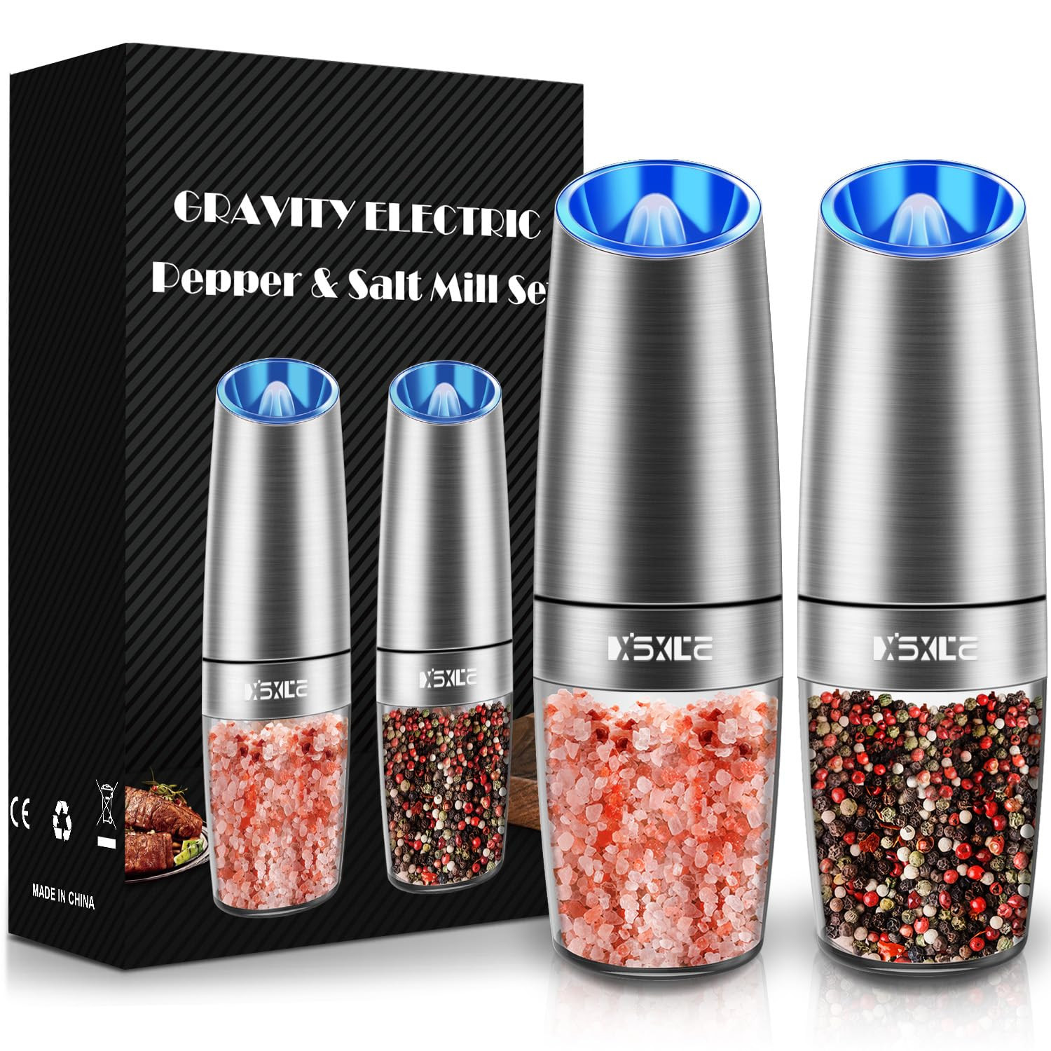 Gravity Electric Pepper and Salt Grinder Set, Salt and Pepper Mill & Adjustable Coarseness, Batte... | Amazon (US)