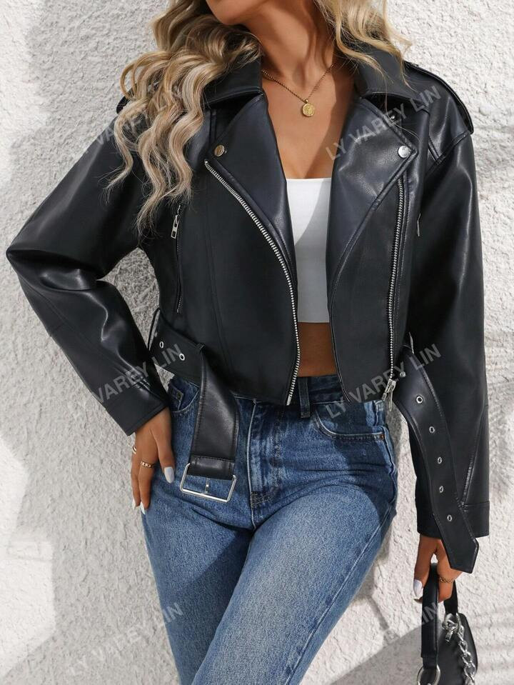 Women's Solid Color Simple Daily Zipper Short Jacket | SHEIN