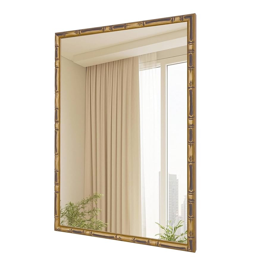 CULER Gold Wall Mirror for Bathroom,Rectangle Rustic 20 x 30 inch Hanging Vanity Farmhouse Mirror... | Amazon (US)