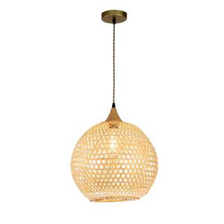 Lily 1-Light 48-Watt LED Modern Coastal Beige Pendant Light 16 in. Natural Rattan Airy Shade in Brass Finish | The Home Depot