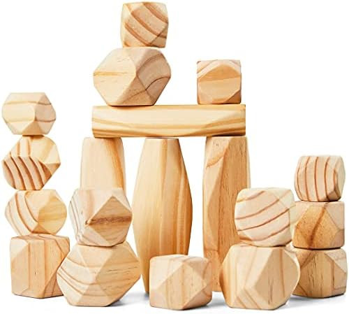 Panda Brothers Wooden Balancing Stones - Natural Pine Wood Rock Set, Montessori Educational Presc... | Amazon (UK)