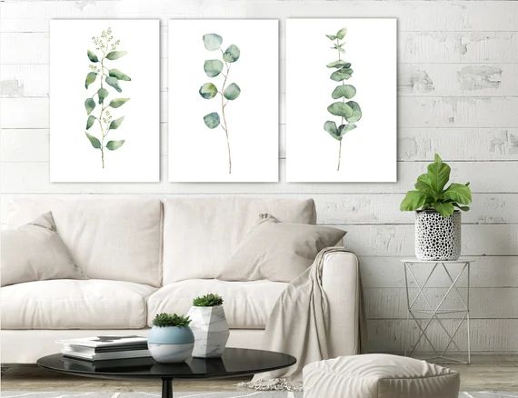 Botanical Print Set, Eucalyptus Watercolor Painting, Large Wall Art Prints, Canvas Art or Metal W... | Etsy (US)