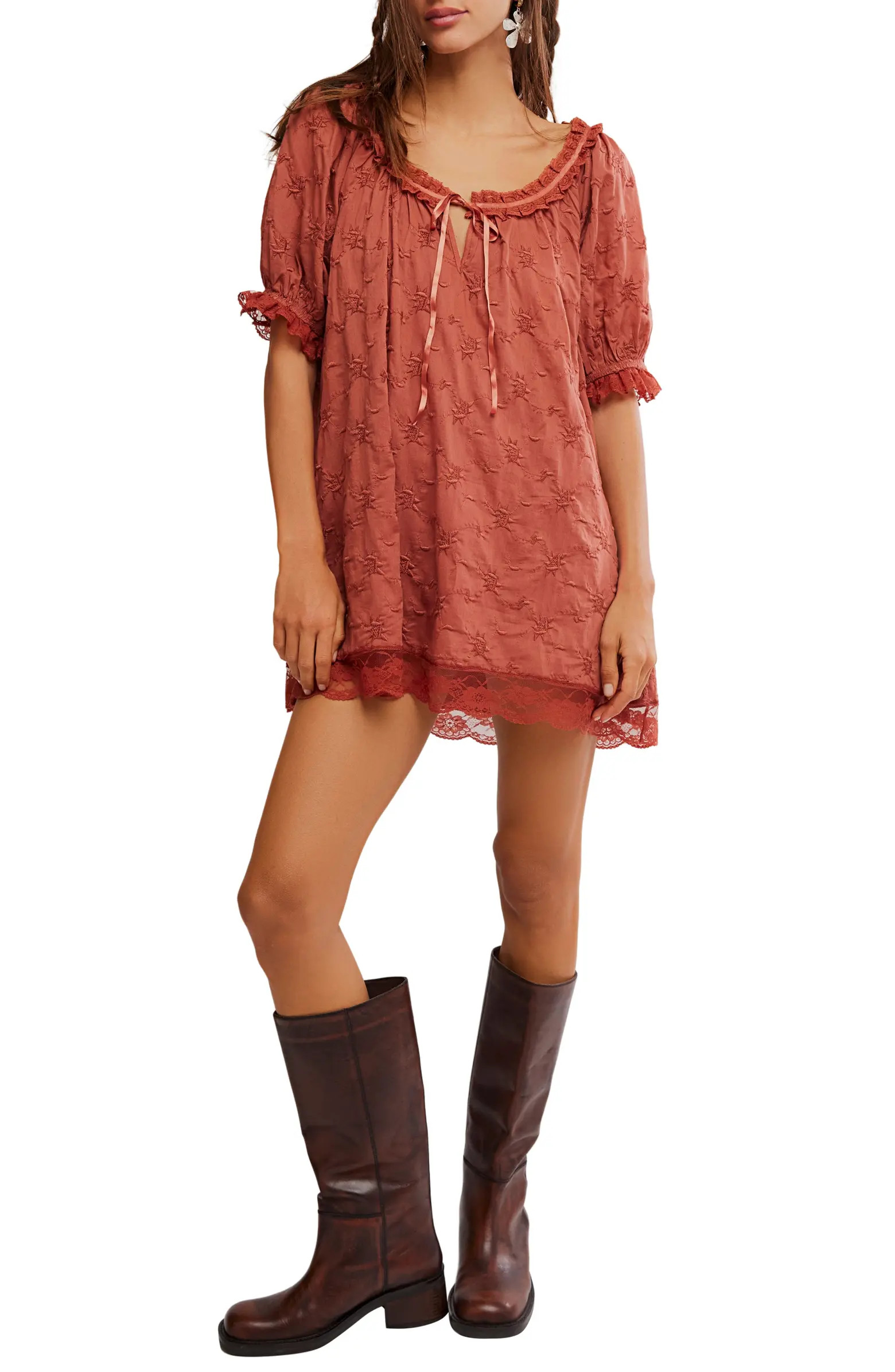 Juno Embroidered Baby Doll Minidress | Nordstrom