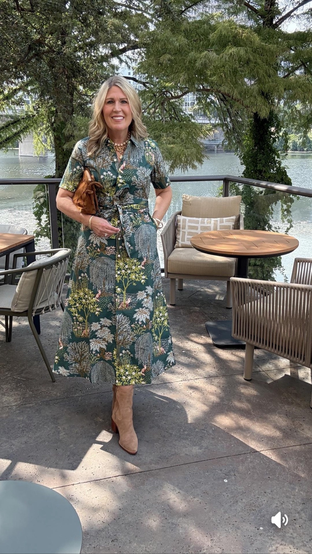 I love this adorable fall dress from @Spartina 449.🍂 It is the Kristen midi dress in Heritage Landscape Evergreen.

Such a lovely piece for fall gatherings and events! I’m linking cute options for boots from @Avara, as well as adorable bags and jewelry! ♥️