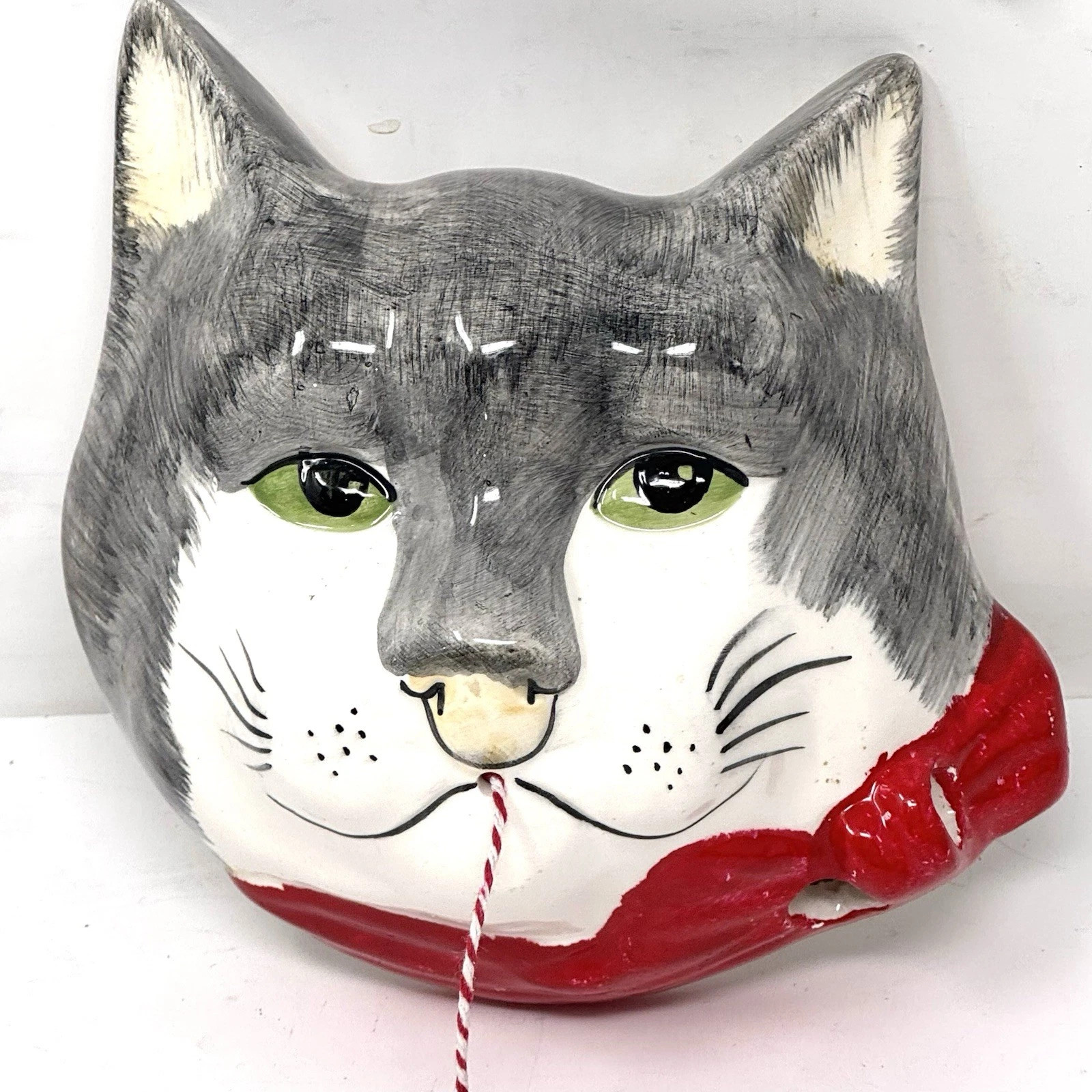 Vintage Kitty Cat Head String and Scissors Holder Wall Decor | eBay US