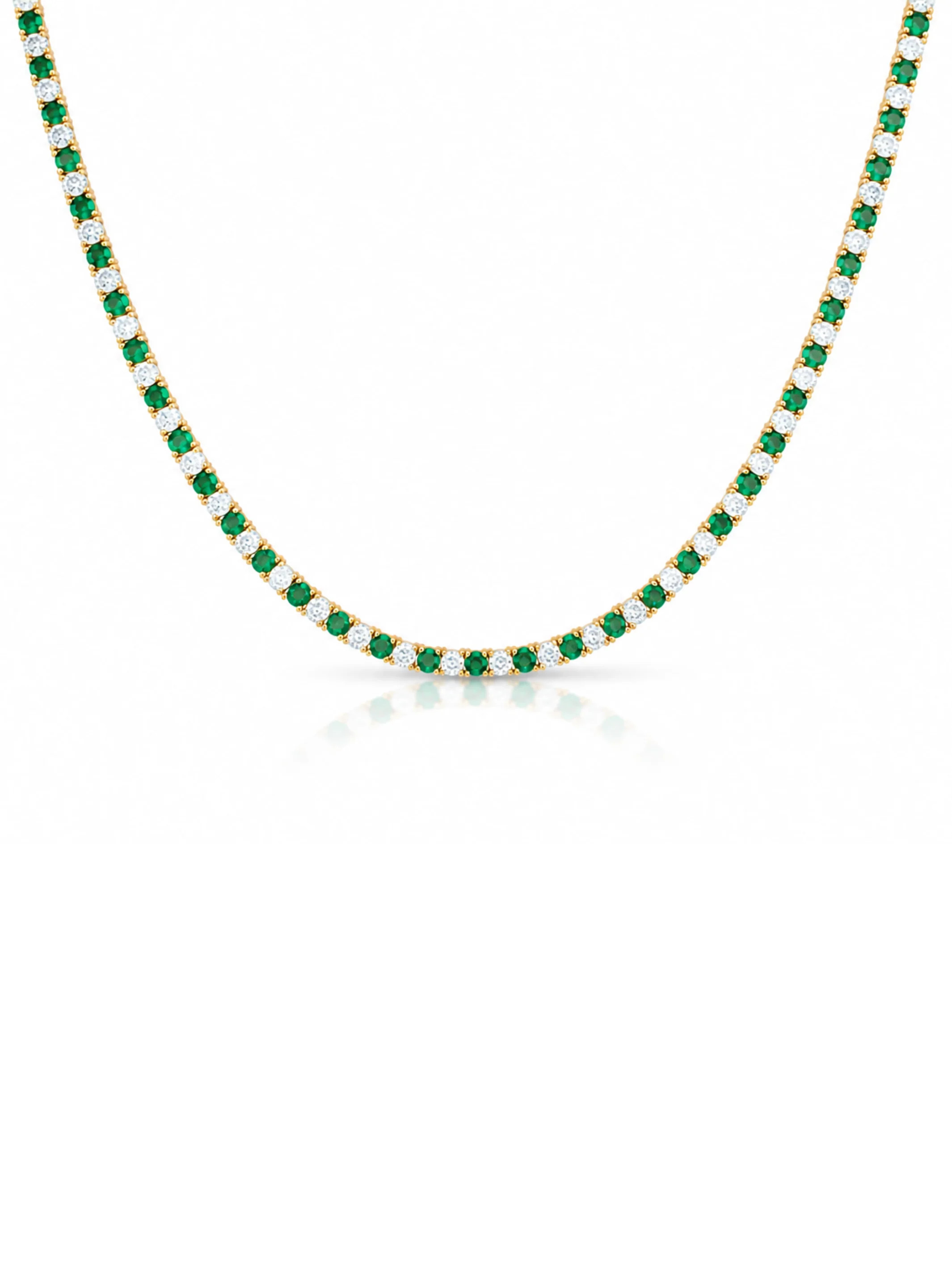 Dee Alternating Emerald and CZ Tennis Necklace | leMel