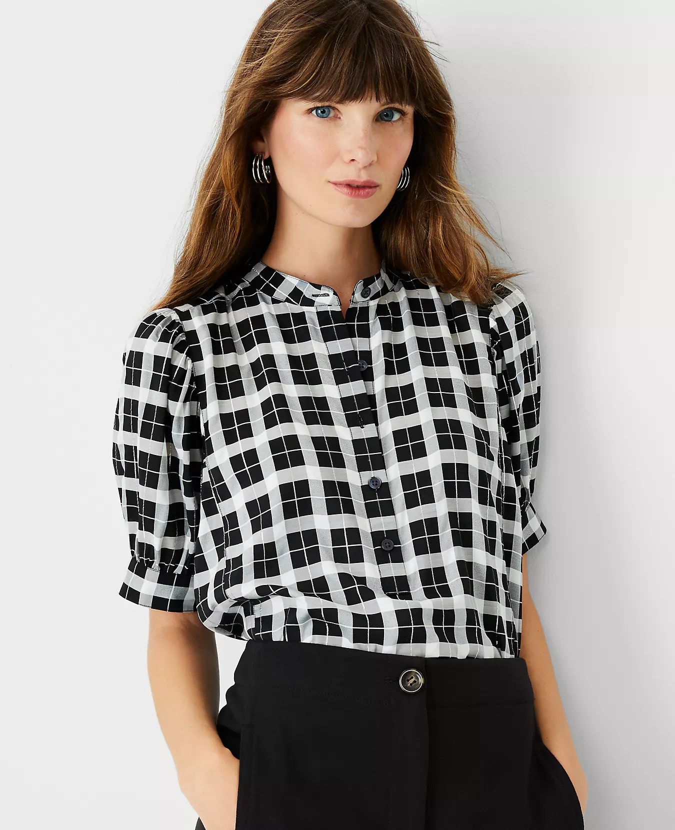 Plaid Puff Sleeve Top | Ann Taylor (US)