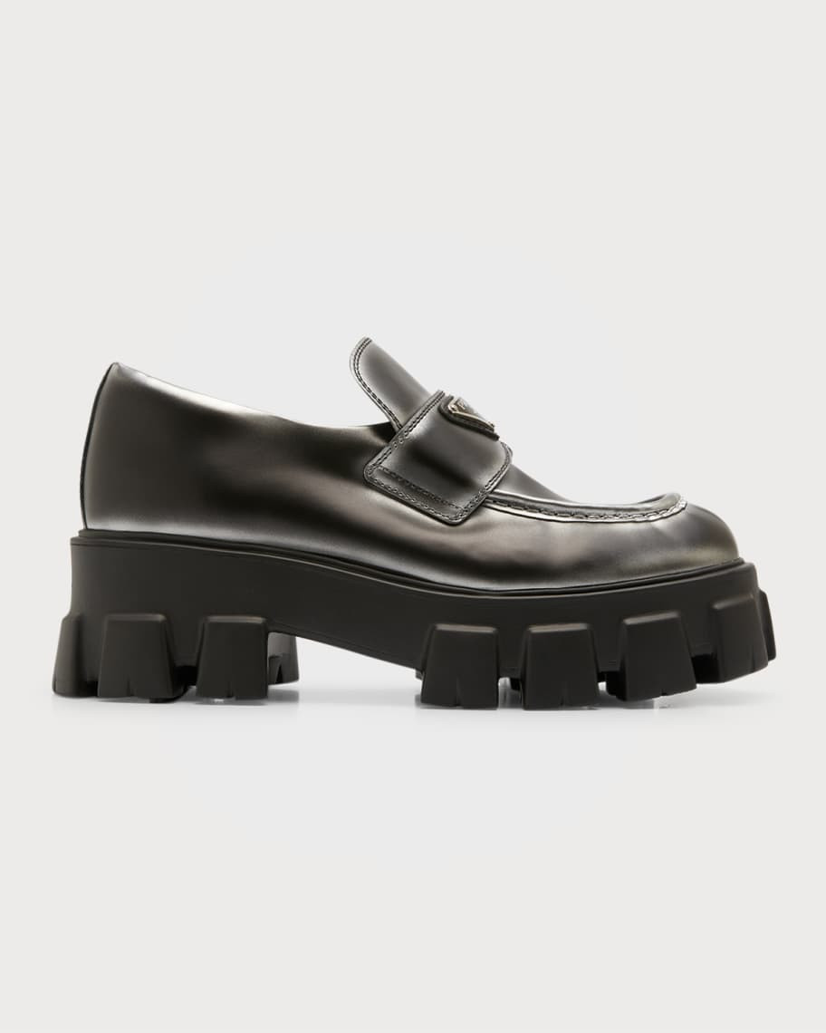 Prada Monolith Calfskin Casual Loafers | Neiman Marcus