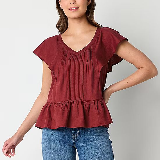 a.n.a Womens V Neck Short Sleeve Blouse | JCPenney