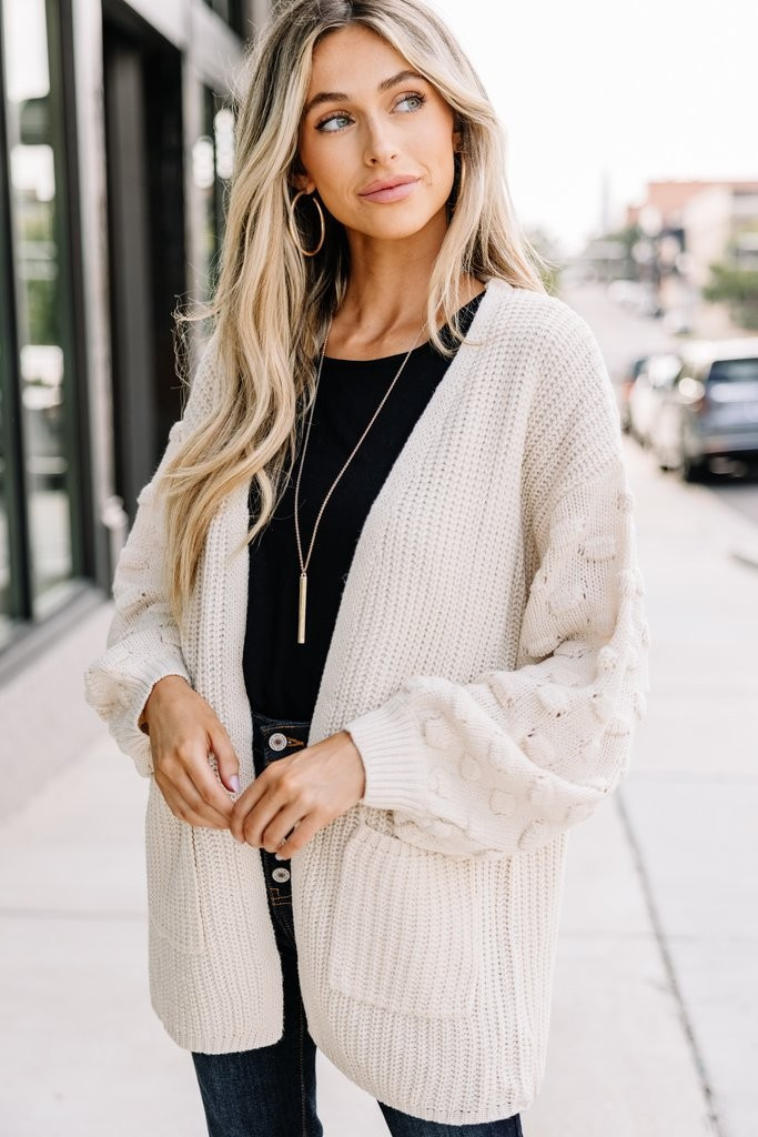 Make Your Day Cream White Pompom Cardigan | The Mint Julep Boutique
