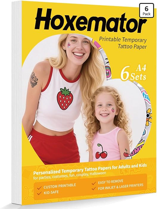 Temporary Tattoo Paper for Laser & Inkjet Printers, 6 Sheets 8.5"x11" Printable Waterslide Tattoo... | Amazon (US)