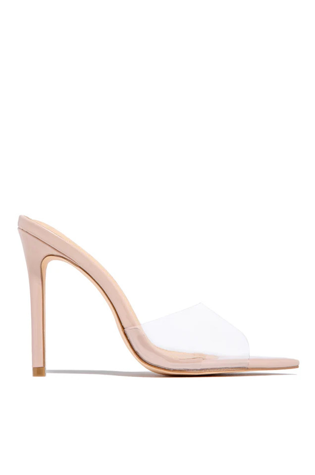 Miss Lola | Nude Clear Strap Heel Mules | MISS LOLA