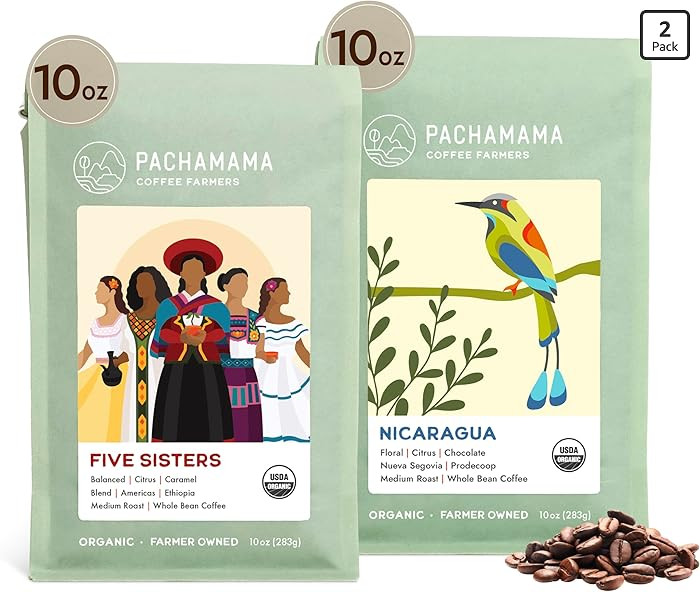 Pachamama Organic Coffee - Medium Roast Whole Bean Coffee Bundle - 2x10 oz bags - Five Sisters + ... | Amazon (US)