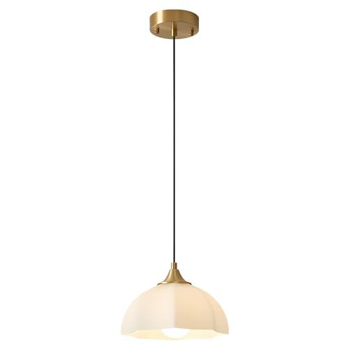 Magiroz Mid Century Modern Pendant Light Kitchen Island Minimalist Gold Adjustable Ceiling Hanging Light Fixtures White Single Opal Glass Nordic Retro Dome Pendant Light for Dining Room MPL17-1 GD | Amazon (US)