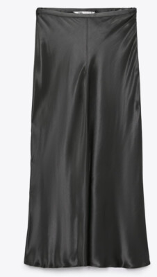 Zara New Satin Effect Midi Skirt Dark Grey Size M 9479/262  | eBay | eBay US