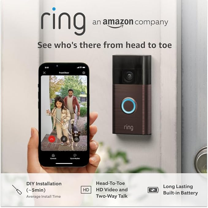 Ring Battery Video Doorbell (2024 release)| DIY Wireless Video Doorbell Camera I Head-To-Toe View... | Amazon (UK)