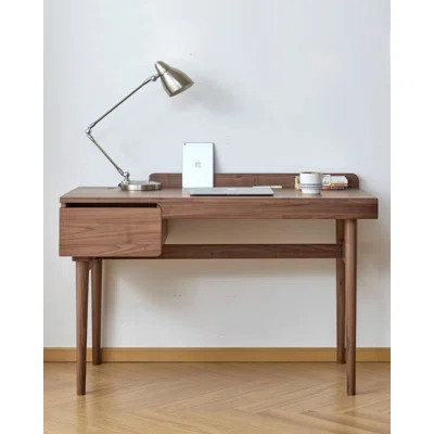 Walnut Wood Mid Century Modern Writing Desk with Drawer | Wayfair North America