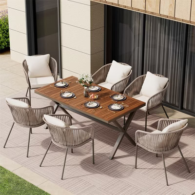 ELJGET 7 Pieces Patio Dining Set, All-Weather Outdoor Furniture Set with Dining Table and Chairs for Garden, Backyard, Balcony, Beige | Target