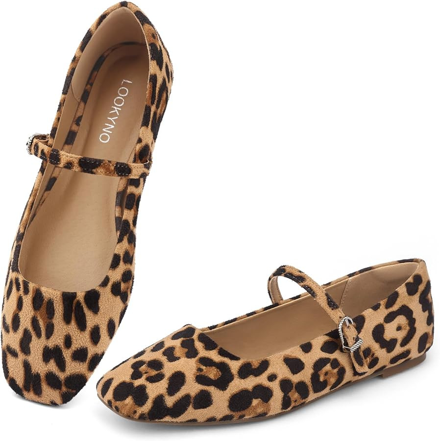 Womens Ballet Mary Jane Flats Shoes Adjustable Strap Square Closed Toe Chic Footwear with Latex I... | Amazon (US)