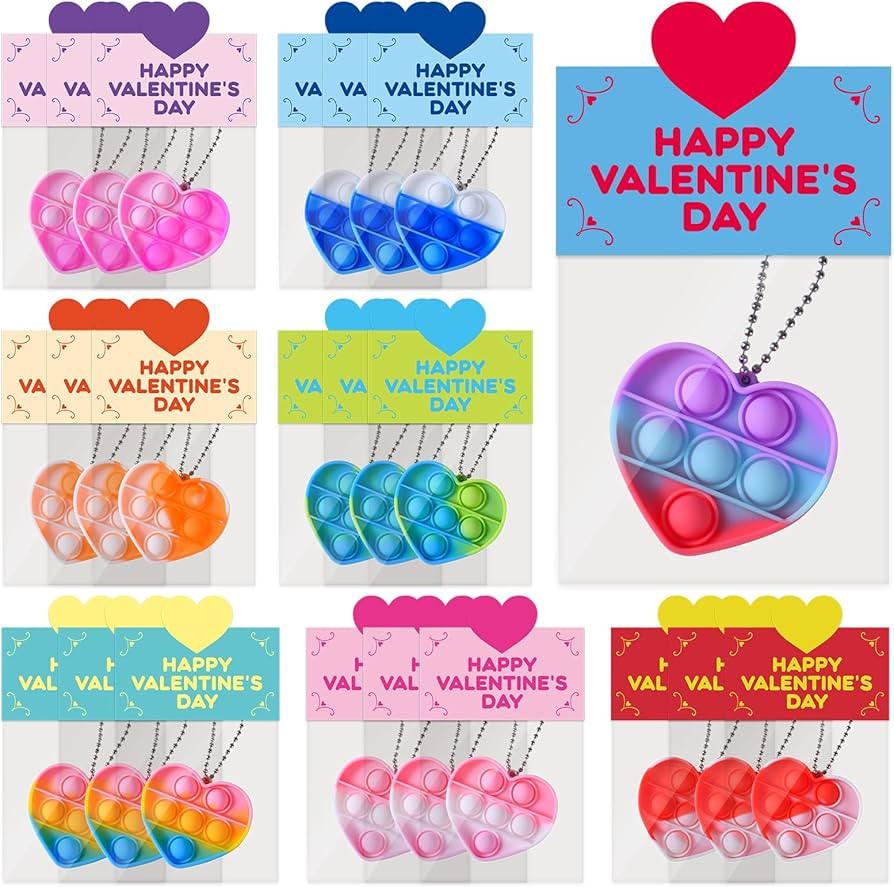 Valentines Cards for Kids, 24 Packs Heart Pop Valentines Fidget Toys Bulk Stress Relief Fidget To... | Amazon (US)