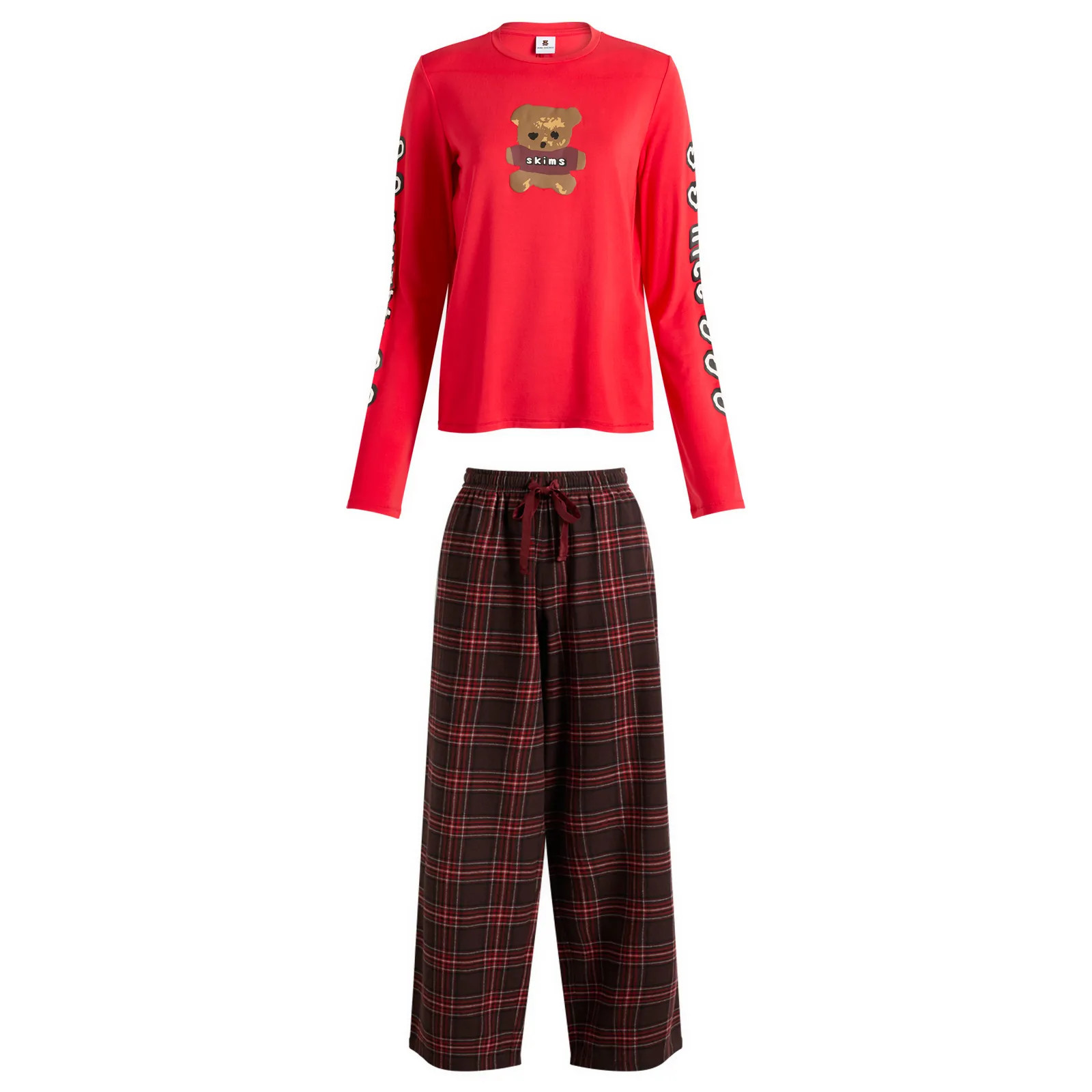 SKIMS Women's x CPFM Long Sleeve & Flannel Pant Sleep Set in Red Teddy Bear Print, Size X-Small | END. Clothing