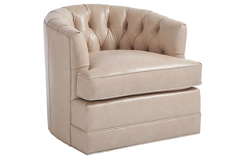 Cliffhaven Swivel Club Chair, Sand Leather | One Kings Lane