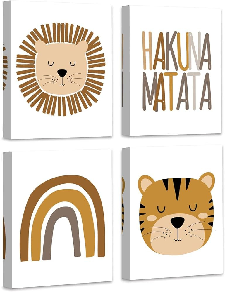 zaixko Boho Baby Room Decor Lion Safari Animals Rainbow Nursery Wall Decor Boho Rainbow Wall Art ... | Amazon (US)
