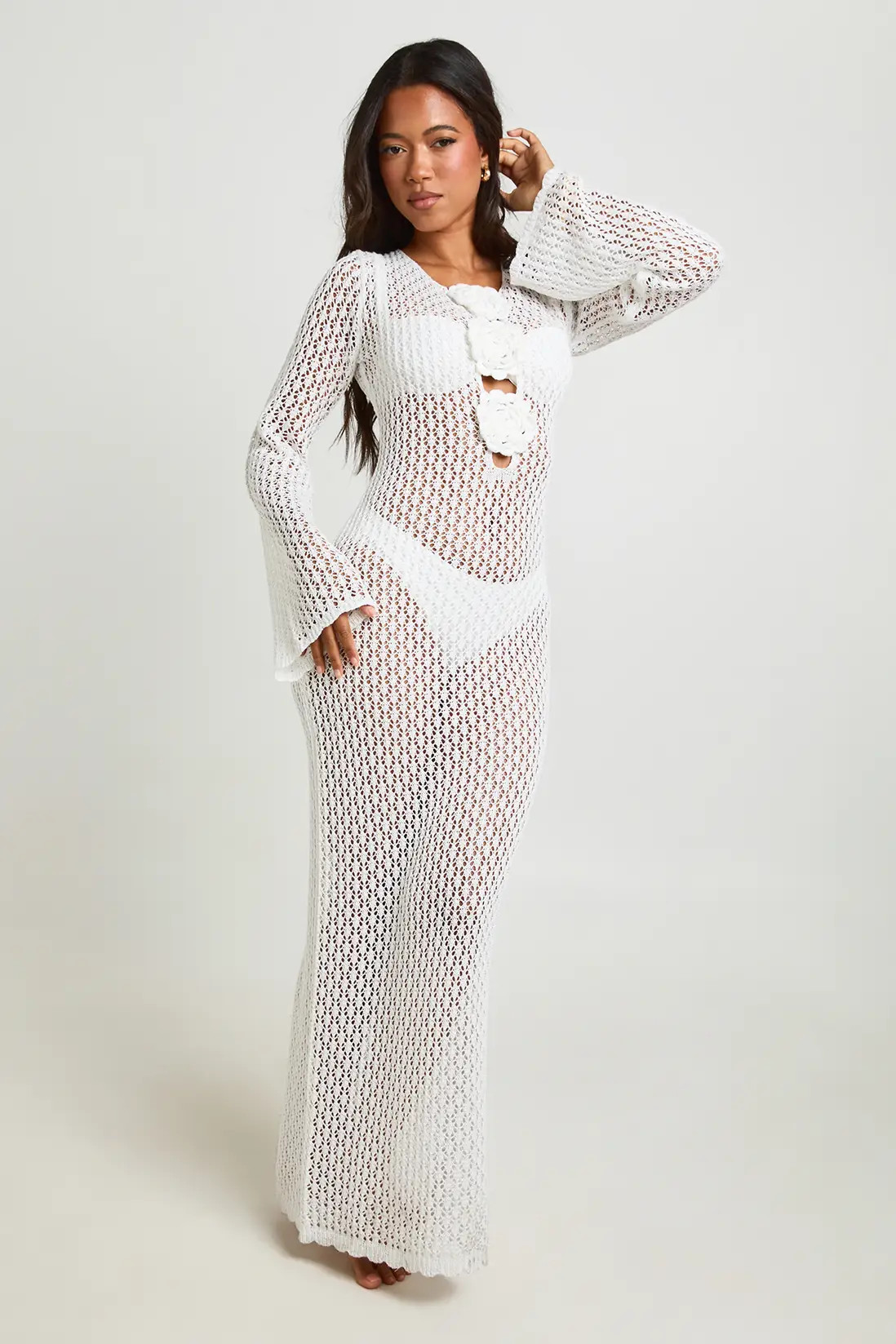 Ecru Beach Crochet Corsage Detail Maxi Dress | Boohoo | Boohoo.com (UK & IE)
