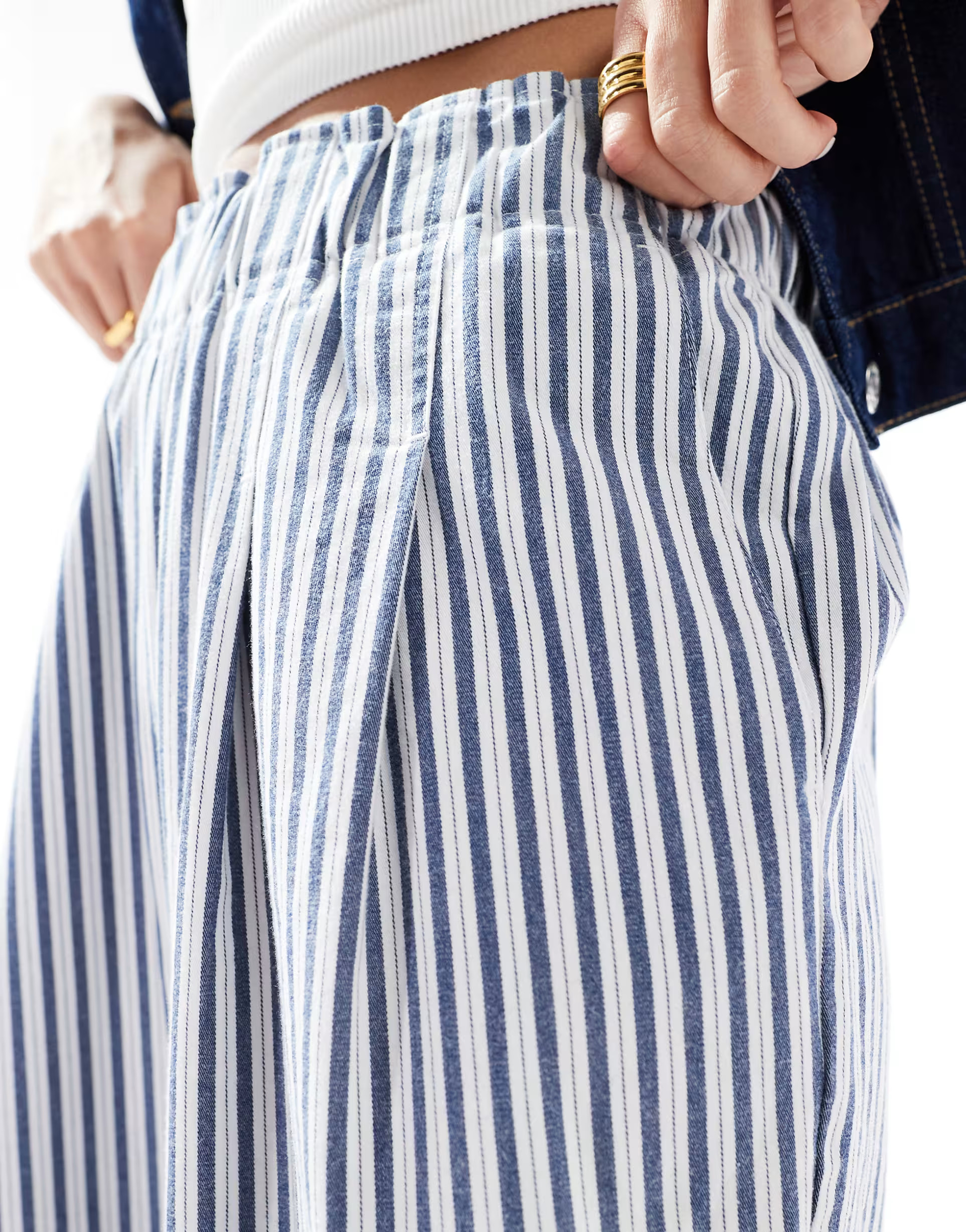 ASOS DESIGN exaggerated pull on wide leg trouser in ecru stripe | ASOS | ASOS (Global)