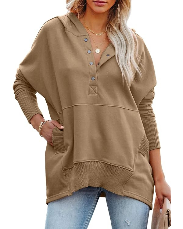 PRETTYGARDEN Women's Casual Long Sleeve Lapel Zipper Sweatshirt Drawstring Loose Pullover Tops | Amazon (US)