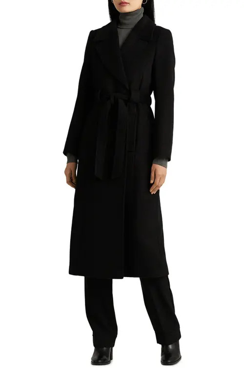 Lauren Ralph Lauren Belted Long Coat in Black at Nordstrom, Size 0 | Nordstrom