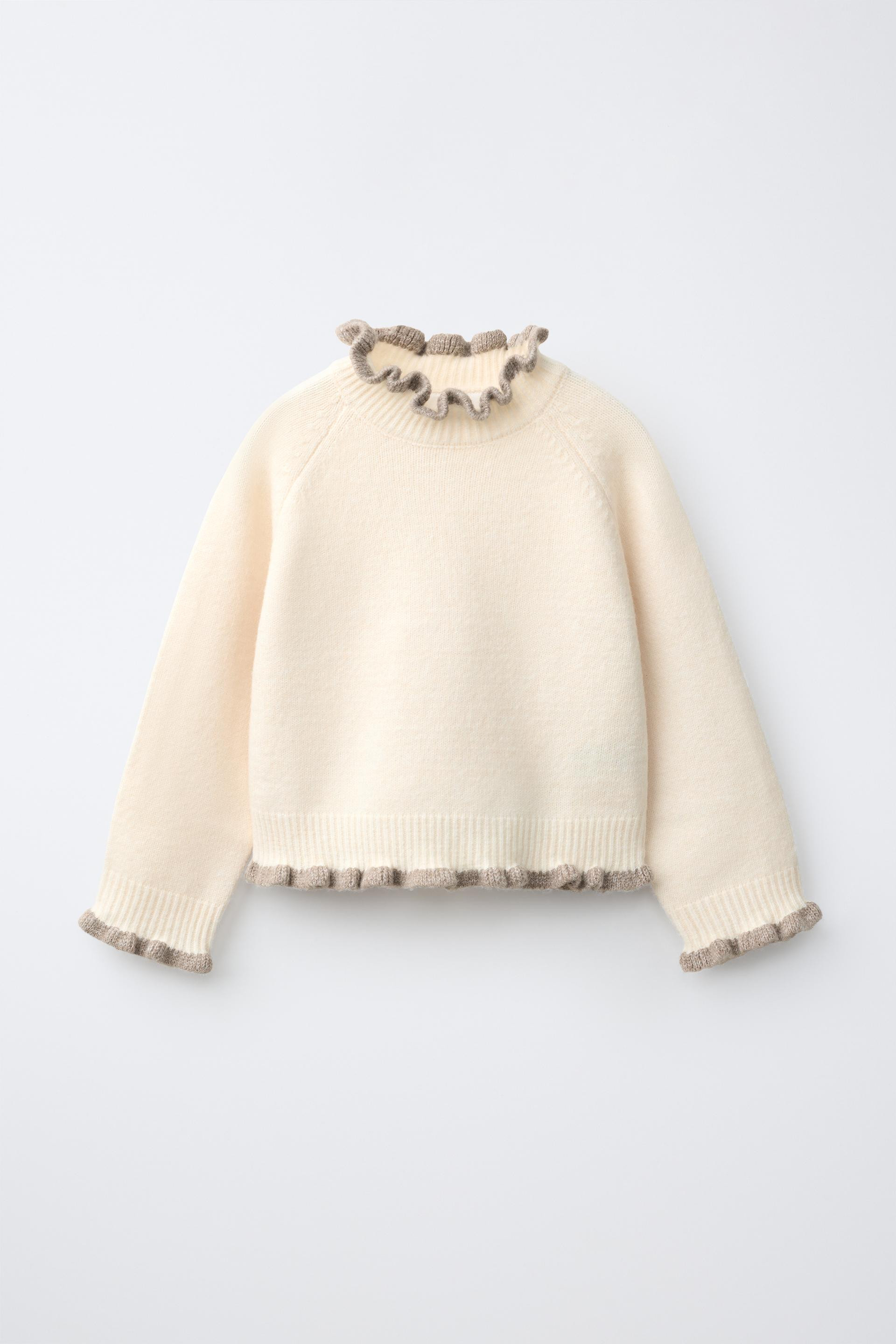 Zara - Contrast Ruffle Knit Jumper - Ecru - 13-14 Years (64,6 Inches) - Kids | Zara US