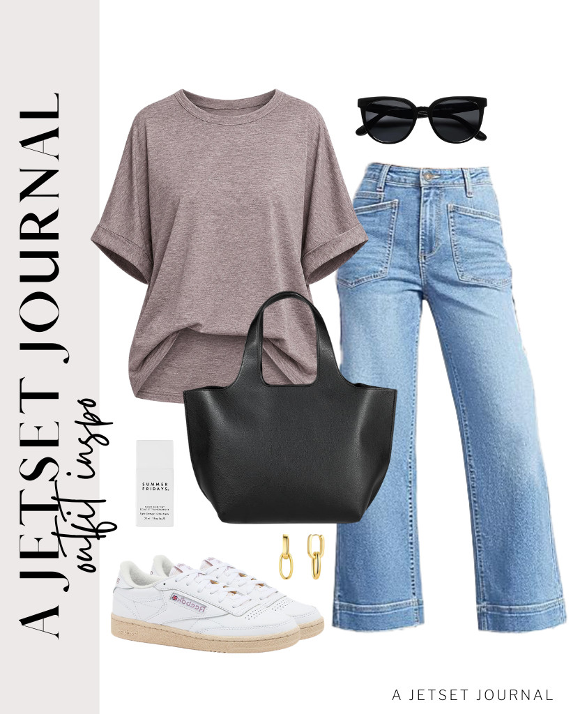 For your first outfit, wear this ATHMILE oversized tee with Cicy Bell cropped wide-leg jeans. Amazon Essentials’ tote bag and Reebok sneakers are perfect for this look.

#LTKSeasonal #LTKSaleAlert #LTKTravel
 

 