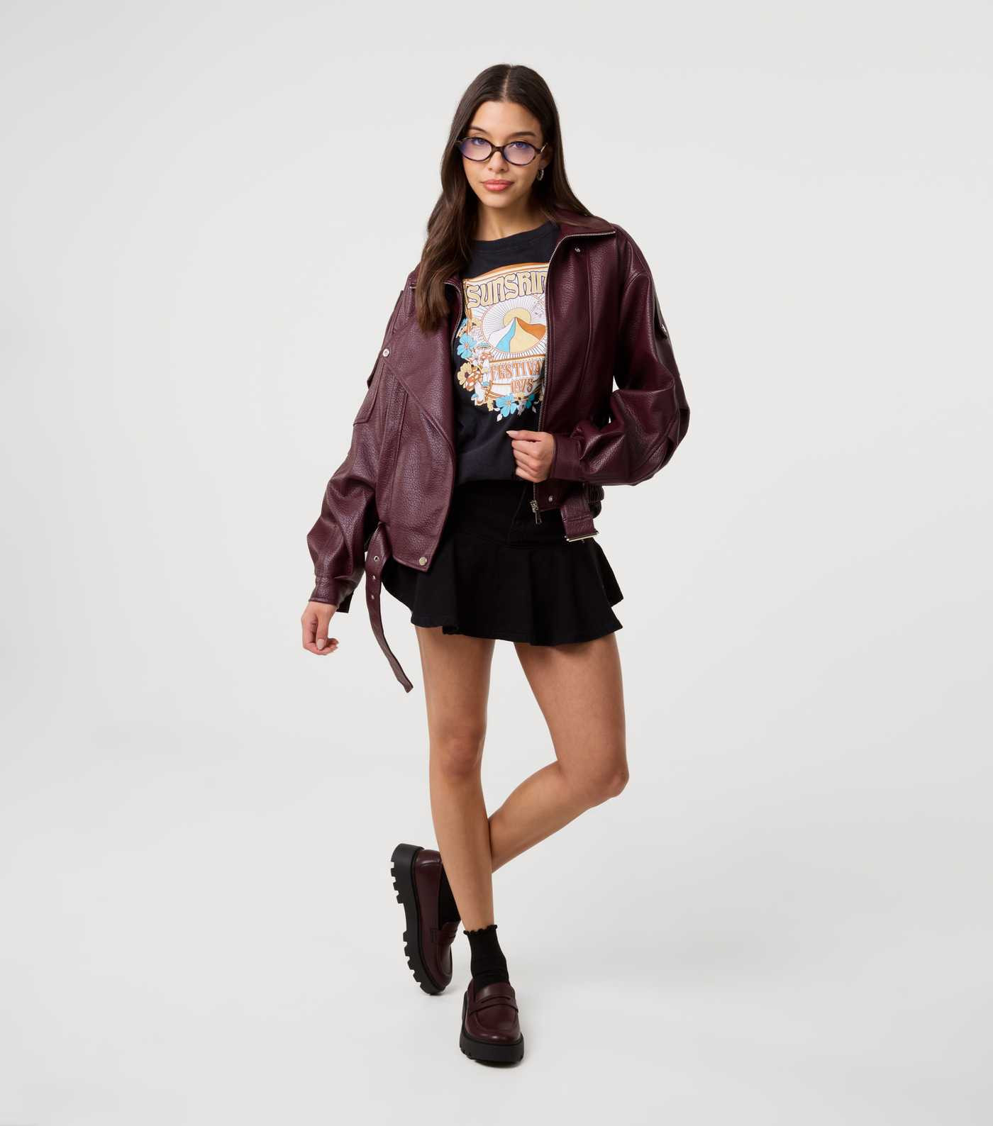 Pink Vanilla Burgundy Oversized Faux Leather Jacket | New Look | New Look (UK)