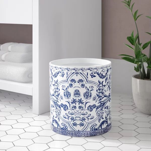 Mcglothlin Porcelain Blue & White Waste Basket | Wayfair North America