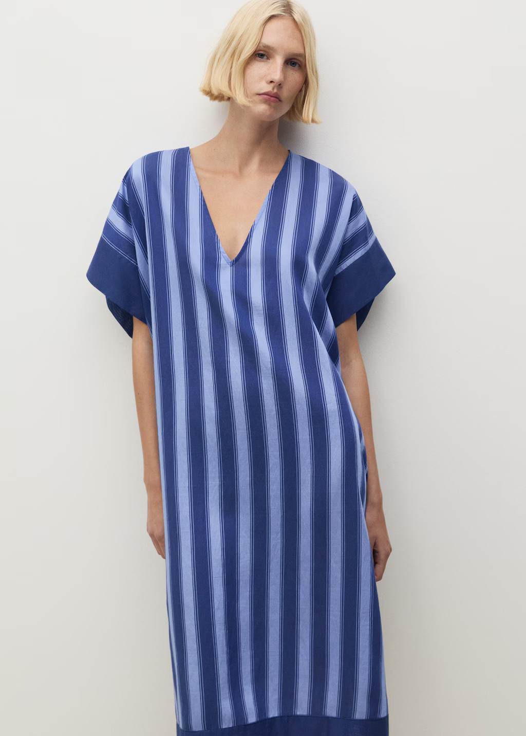 Lyocell two-tone caftan with woven stripe | Mango (US/MX/AU)