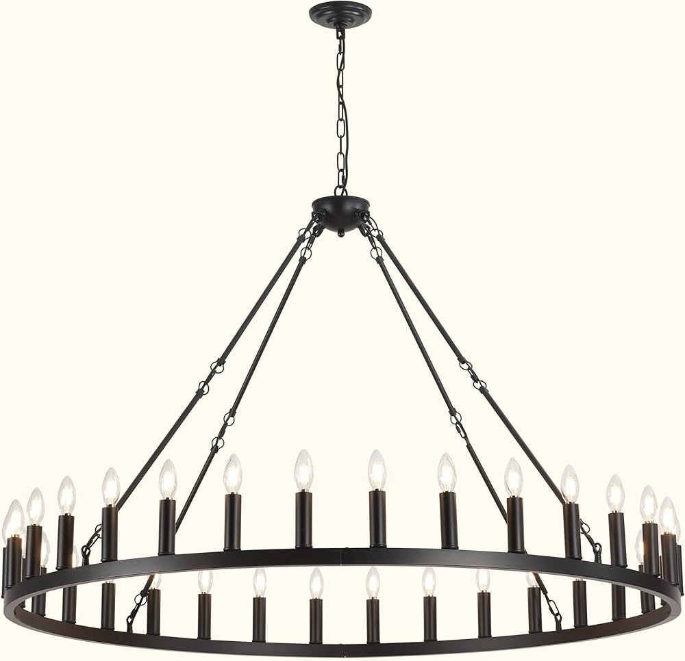 Black Wagon Wheel Chandelier 32-Lights 53 Inch Farmhouse Lighting Fixtures Ceiling Industrial Rou... | Amazon (US)
