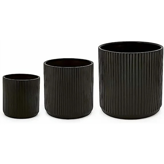 Basics Fluted Ceramic Round Planters with Drainage Hole, Indoor Outdoor Flower Pots, Assorted Siz... | Walmart (US)