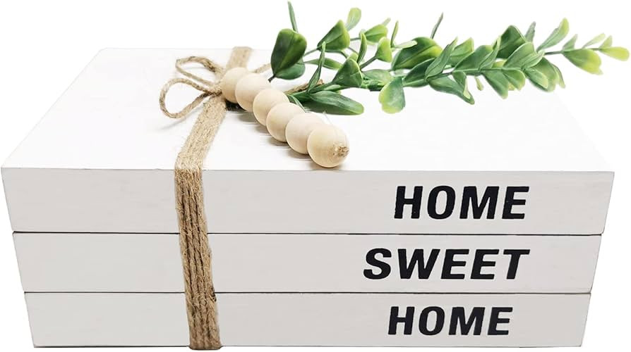 3 Pieces Decorative Wooden White Book for Home Decor,Farmhouse Stacked Faux Books with Wood Bead ... | Amazon (US)