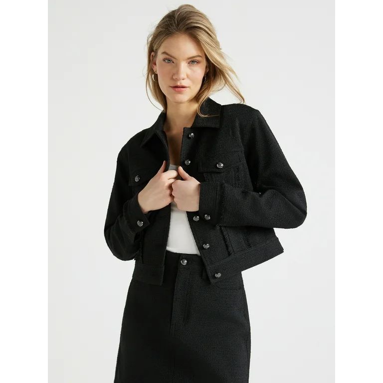 Scoop Women’s Boucle Crop Jacket, Sizes XS-XXL | Walmart (US)