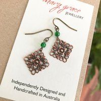 Small Copper Filigree Earrings, Boho Hippie Jewellery Everyday Wear Gift For Her | Etsy (US)
