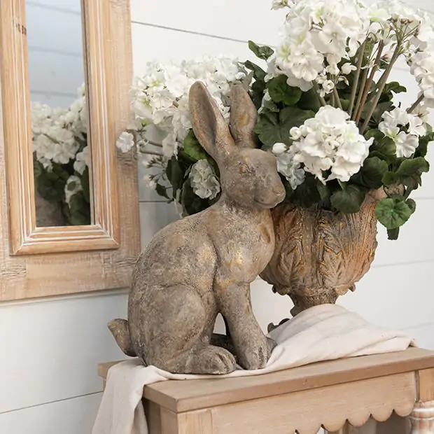 Weathered Bunny Statuette | Antique Farm House
