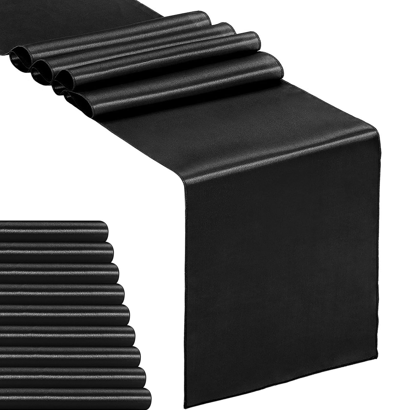 10-Pack Satin Table Runner Black 12 x 108 inches Long, Table Runners for Wedding, Birthday Parties, Banquets Decorations（10 Pack, 12x108 Inch, Black） | Amazon (US)