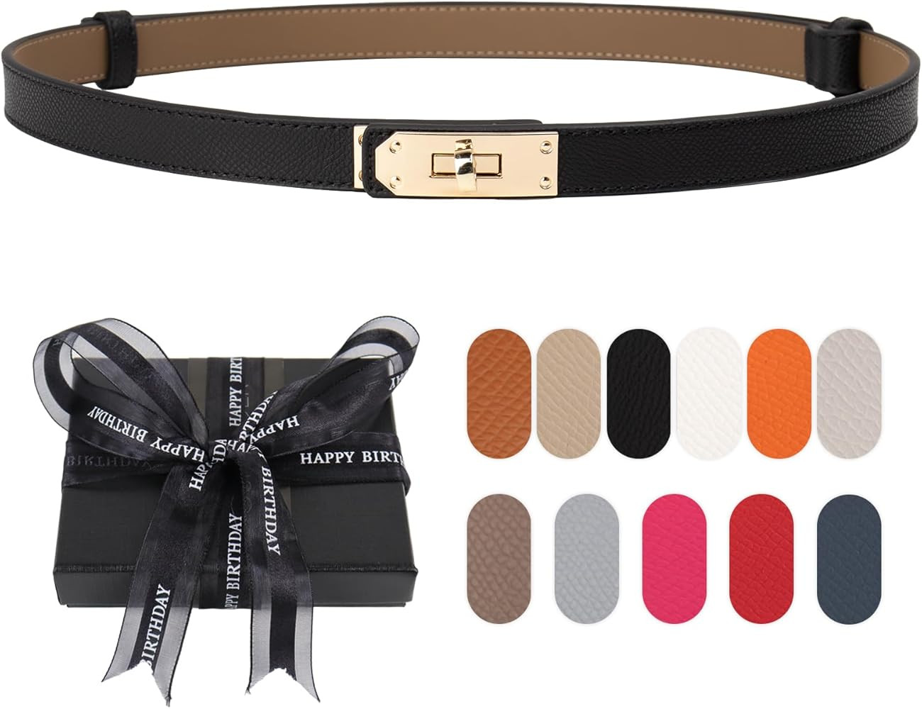 Women's Skinny Belt with Turn-Lock Buckle, Adjustable Women Leather Belt for Dresses, Jeans, Coat... | Amazon (US)