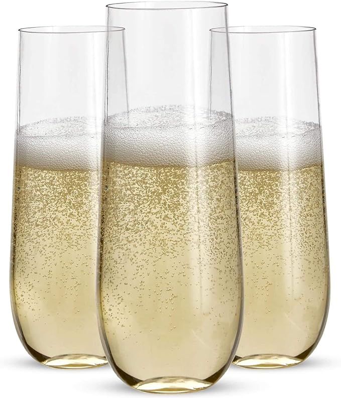 24 Stemless Plastic Champagne Flutes - 9 Oz Plastic Champagne Glasses | Clear Plastic Unbreakable... | Amazon (US)
