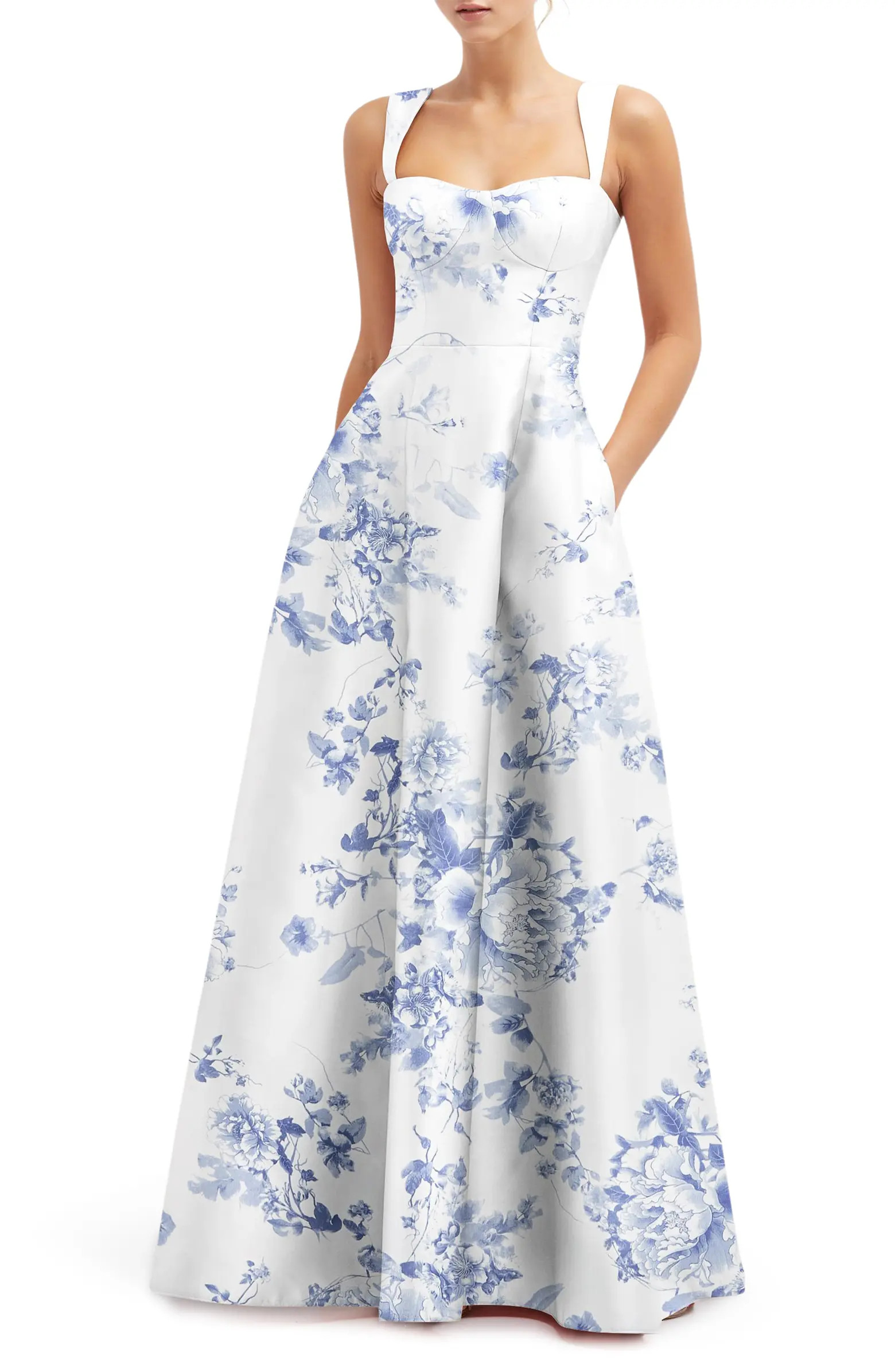 Floral Lace Up A-Line Gown | Nordstrom