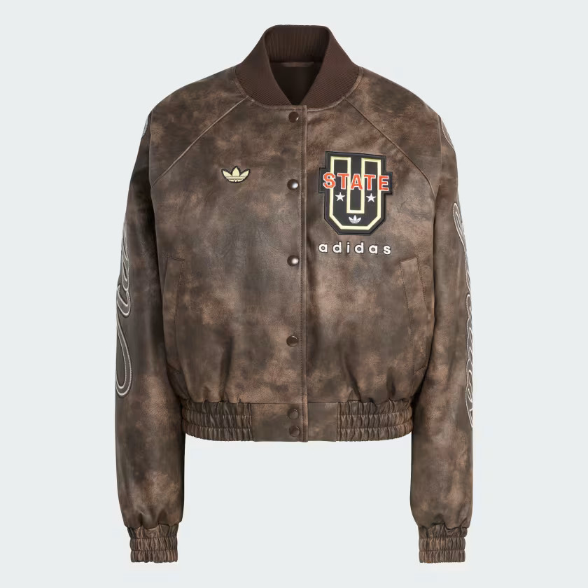 ADIDAS ORIGINALS ATHL DEPT VINTAGE FAUX LEATHER JACKET - Brown | Free Shipping with adiClub | adi... | adidas (US)