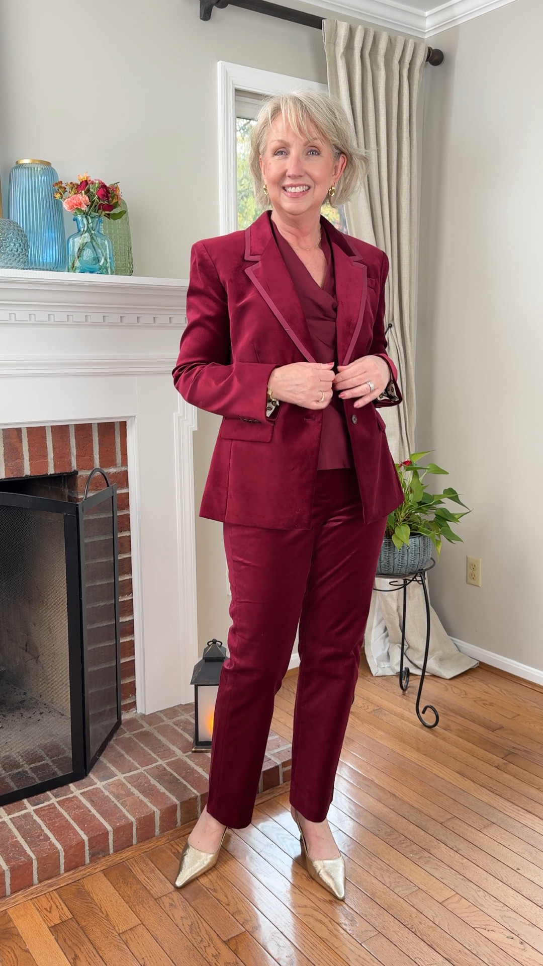 Christmas party ready!  I love this blazer and pant set. The red velvet can’t be beat. Pair it with any silk top underneath. The one I have is out of sale but Vince has a lot of options at Nordstrom. 

#LTKTall #LTKOver40 #LTKHoliday