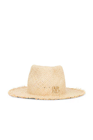 Pearl Chain Frayed Brim Fedora Hat in Natural Straw | Revolve Clothing (Global)