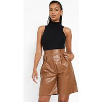 Womens Pu Tailored Shorts - Beige - 12, Beige | Boohoo.com (UK & IE)